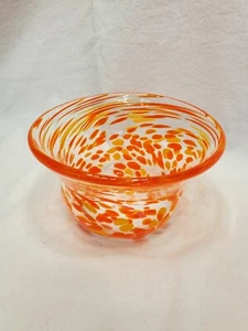 Murano Style Art Glass Bowl Handblown Fall Colors Orange Yellow Spotted Swirl - Picture 1 of 14