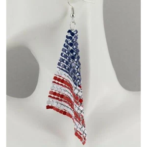 Patriotic earrings Red White Blue USA American Flag earrings 4th July metal mesh - Picture 1 of 2
