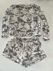 Athleta Girl size Small 7 Lounge Set White With Grey Tie Dye - Picture 1 of 5