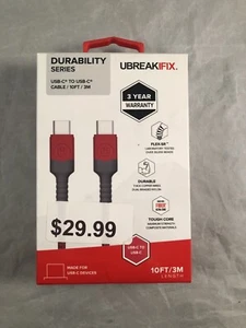UBREAKIFIX (10-Ft) USB-C to USB-C Durability Charge/Sync Cable - Red - Picture 1 of 2