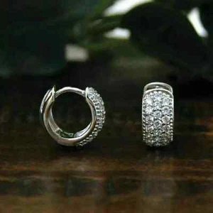 2Ct Round Lab Created Diamond Men's Huggie/Hoop Earrings 14K White Gold Finish - Picture 1 of 3