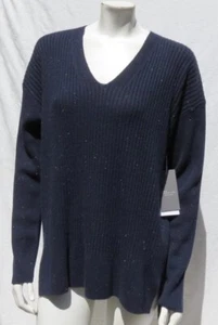 $299 NEW NORDSTROM Signature US L XL Navy Tweed 100% Cashmere Sweater Knit Top - Picture 1 of 7