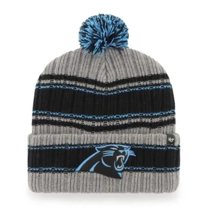 '47 Brand Mens Carolina Panthers Cuffed Winter Knit Hat Cap Pom NFL Beanie Bogan - Picture 1 of 4