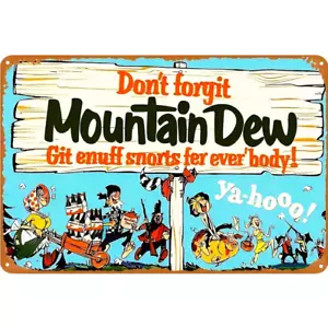 Vintage Style Mountain Dew Metal Sign Reprint, 12" x 8" Classic Soda Tin Sign - Picture 1 of 2