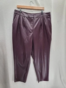 Pantalone poliuretano bordeaux super alto dritto alla caviglia nuovo senza etichette Express taglia-18 - Foto 1 di 11