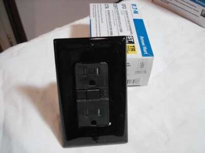 1 EATON ARROW HART GFCI RECEPTACLE TRSGF15BK BLACK - HAVE 2 AVAILABLE - Image 1 of 2
