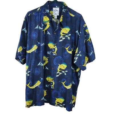 Guy Harvey By AFTCO Camp Shirt Mens XL Multicolor Nautical Compass Fish Print  - Изображение 1 из 4