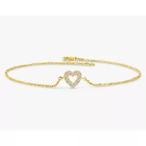 14k Gold Diamond Heart Bracelet Minimal Heart Bracelet for Women Gift for Her - Picture 1 of 6