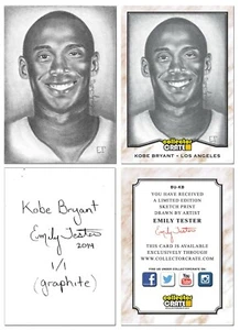 2014 KOBE BRYANT 1/1 - EMILY TESTER Graphite Sketch Card with Print Card - RARE! - Picture 1 of 1