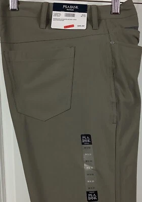 Calça Jos A Bank Traveler Ultimate Active Stretch 38x32 Slim Fit marrom claro nova com etiquetas - Imagem 1 de 4