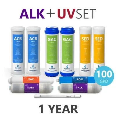 1 Year Reverse Osmosis Alkaline UV System Full Replacement Filter Set - 11 With - Image 1 of 4
