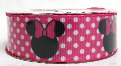 Minnie Mouse Ribbon Grosgrain 1" x 3 yards Pink Polka Dots - Image 1 of 4