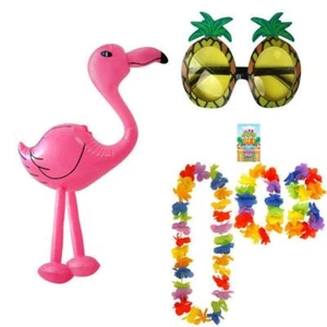 WOMENS LIE HULA PINEAPPLE GLASSES 64CM FLAMINGO SET HAWAIIAN FANCY DRESS - Picture 1 of 5