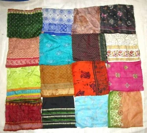 LOT PURE SILK Vintage Sari Fabrics REMNANT 16 pcs 8" SQUARES Mixed Colors CRAFT - Picture 1 of 2