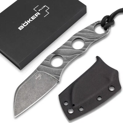 BÖKER PLUS® Kazhan Neck Knife EDC Messer Feststehend D2 Halsmesser Grau 02BO069