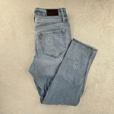 Pantalones de mezclilla Hollister para mujer desgastados cara sonriente tiro ultra alto mamá talla 3R W26/L27 Foto 1 de 4