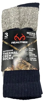 New Realtree Men’s Thermal Crew Socks Shoe Size 6-12 Navy Blue  Super Warm NIB B - Image 1 of 4