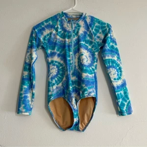 Crewcuts J. Crew Girls Printed Zip Up Rash Guard One Piece Tie Dye Blue Size 12 - Picture 1 of 9