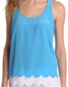 Lilly Pulitzer Carlina Tank Top Damen Gr. M Blau Weiß Jakobsmuschel 100% Seide - Bild 1 von 6