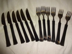 DDR KULT Besteck Plastegriffe schwarz Messer+Gabeln 6 +6 - Bild 1 von 2