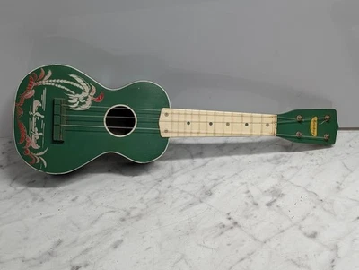 Vintage Harmony Ukulele Green Finish Hawaiian Island Stencil ~ Signed on back - Image 1 of 4