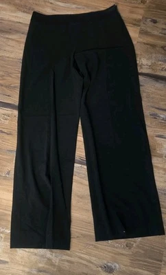 DKNY 意大利黑色绉织羊毛高腰缎腰装饰侧拉链裤 8 码 — 第 1/3 张图片