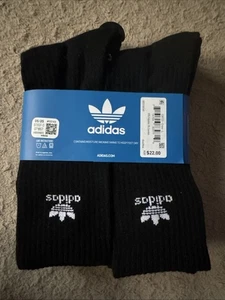 Adidas Crew Socks Black 6 Pack Size Large Fits Mens Shoe Size 8-12 womens 10-13 - Picture 1 of 4