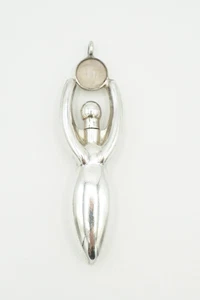 Vintage Modern Art Deco 925 Silber Mondstein Göttin Parfum Phiole Anhänger Mexico - Bild 1 von 6
