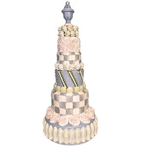 MacKenzie Childs Sterling Check Cameo Tiered Cake, Pink Roses, Lady Fingers - Picture 1 of 3