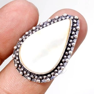 Mother Of Pearl Gemstone Handmade Ethnic Wedding Gift Jewelry Ring 9.25" PG 6973 - Picture 1 of 4