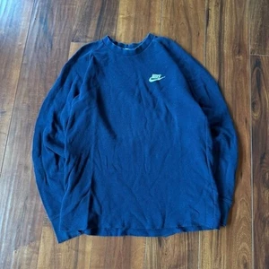 Vintage Y2K Nike Thermal Waffle Knit Long Sleeve Tee Navy Blue Mens Large - Picture 1 of 8