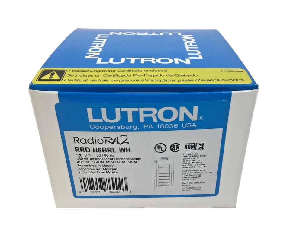 Lutron RadioRA 2 RRD-H6BRL-WH Hybrid Keypad (White) RA 2 RA2 - Image 1 of 1