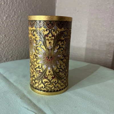 Китайский клуазоне эмали ручка держатель кисть горшок или декор стола с цветочным мотивом. - Изображение 1 из 4