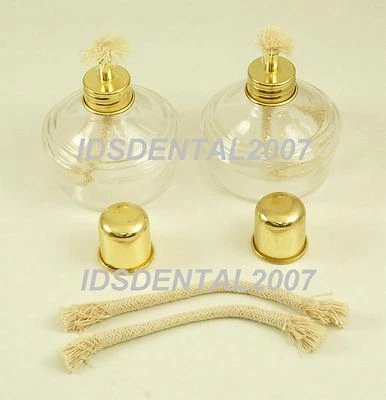 2 PCS GLASS ALCOHOL BURNER ALCOHOL LAMP DENTAL LAB EQUIPMENT + 2 PCS EXTRA WICKS - Image 1 of 2