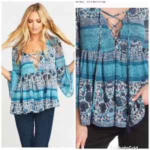 Blusa Show Me Your Mumu Poet Corbata Mangas Campana Talla Grande Nueva con Etiquetas - Imagen 1 de 9