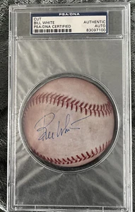 BILL WHITE SIGNED BASEBALL CUT PSA/DNA SLABBED AUTOGRAPHED ST LOUIS CARDINALS - Picture 1 of 3