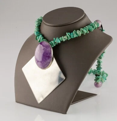 Tulla Booth Sterling Silber Perlen Türkis Und Amethyst Anhänger Halskette - Bild 1 von 3