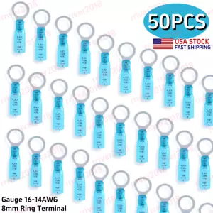 50PCS Waterproof 5/16" Ring Terminal, Heat Shrink Wire Connector Gauge 14-16AWG - Picture 1 of 12