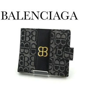 Balenciaga Mini Wallet Embossed Logo Black Canvas Used /Used - Picture 1 of 8