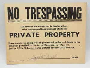 Vintage Butler Pennsylvania No Trespassing Hunting Sign - Picture 1 of 2