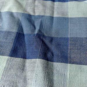 Vintage Blue checked cotton fabric remnant 