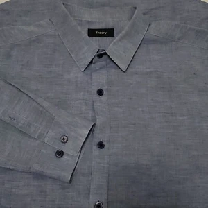 Camisa Theory Para Hombre Zack PS Rotuma Mezcla de Lino Botón Delantero Manga Larga Talla L - Imagen 1 de 4