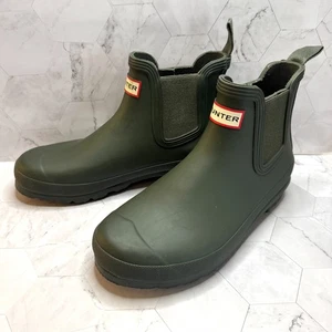 Hunter Olive Green Womens Rain Chelsea Boots Sz 8 Pull On Rubber Gardening EUC - Picture 1 of 8