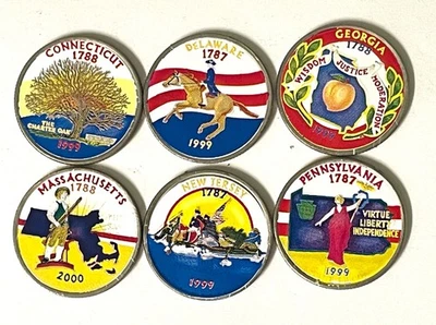 Set Of 6 Colorized U.S.  State Quarters. 5 Dated 1999 & 1 Dated 2000 - Image 1 of 4