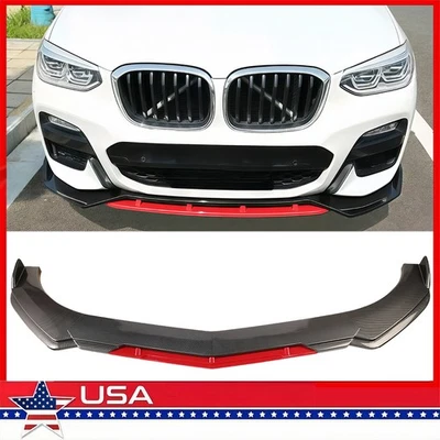 Углеродное волокно + красный передний бампер кромка спойлер разветвитель для BMW X1 X2 X3 X4 X5 X6 X7 - Изображение 1 из 4