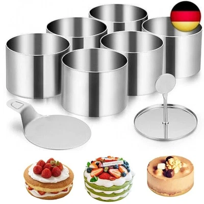 8 Tlg/Set Speisering Dessertring Servierring Ringe Former + Spatel Edelstahl Kit - Bild 1 von 4