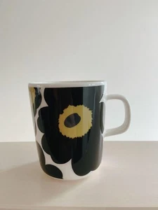 Marimekko Mug 50th Anniversary Unikko Pattern Black Nordic Design Flower Printed - Picture 1 of 12
