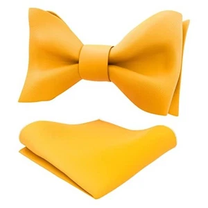 Men's Self Tie Bow Tie with Pocket Squares Made of Classic 17 Merigold Yellow - Picture 1 of 6