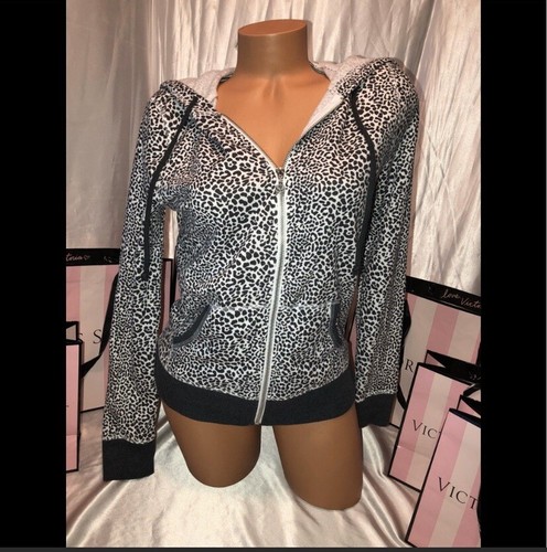 UNDERCOVER Felpa con cappuccio Victorias Secret Supermodel grigia e bianca ghepardo tasche anteriori XS