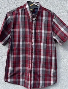 NWT Lee Men's Large Short Sleeve Button Down Plaid Striped Shirt MSRP $50 - Picture 1 of 8